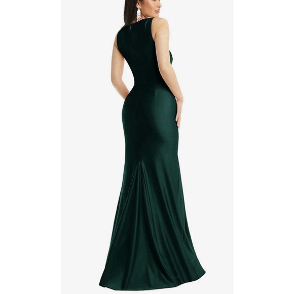 Women's Square Neck Satin Mermaid Dress Green XL Train 💚NEW💚Cynthia & Sahar - Picture 4 of 9